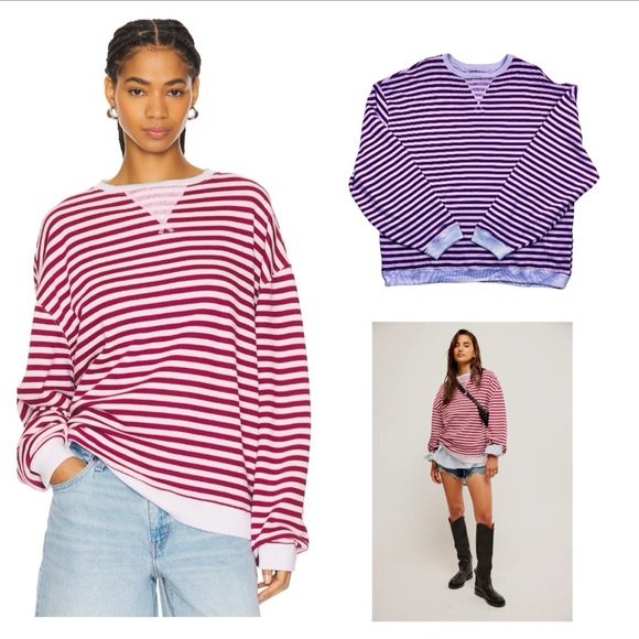 NWOT Free People Classic Striped Oversized Crewneck XL - Picture 1 of 16